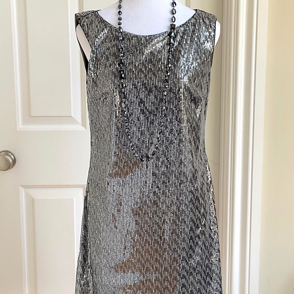 White House Black Market Silver Mini Dress